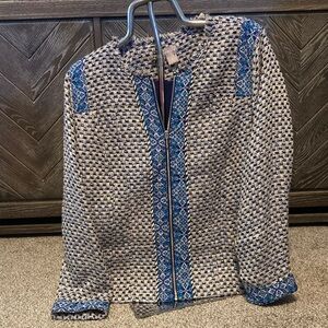 Chico's Navy and Beige Textured Jacket, NWOT